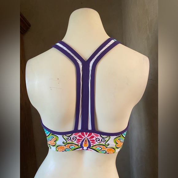 ATHLETA WOMENS Sports Bra Top COLORFUL WHITE PURPLE ORANGE RED X SMALL - Picture 3 of 8